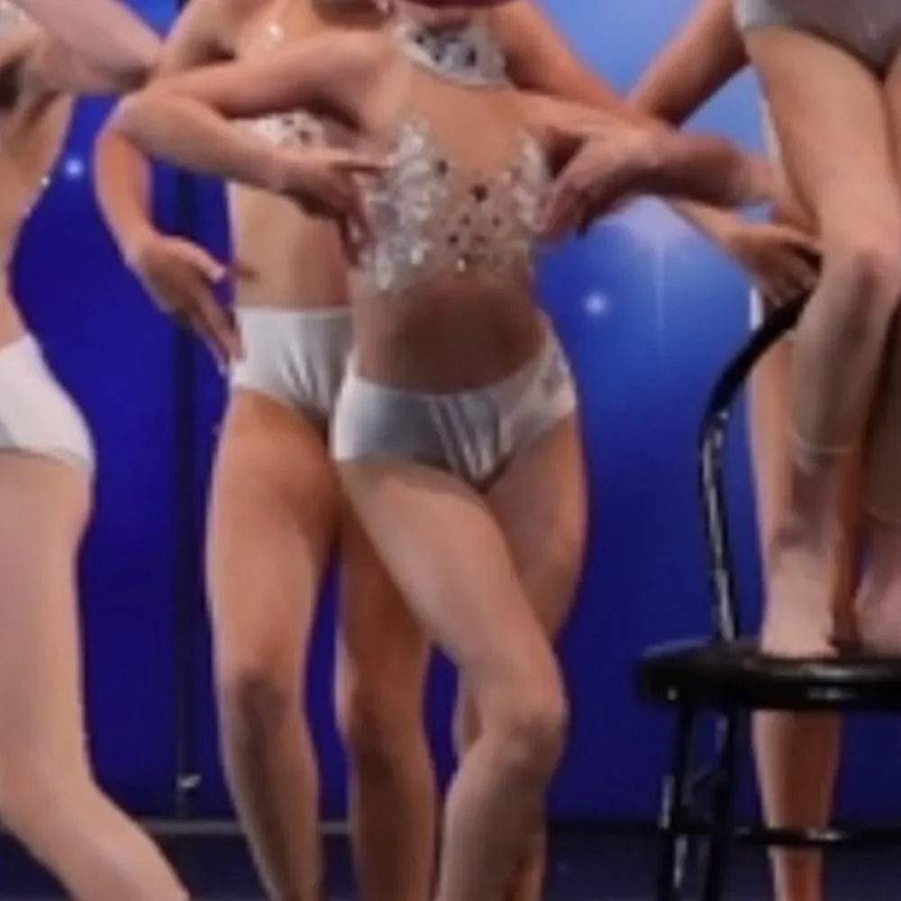 Patrick J designs dance costume silver gray nude illusion rhinestoned leotard CM